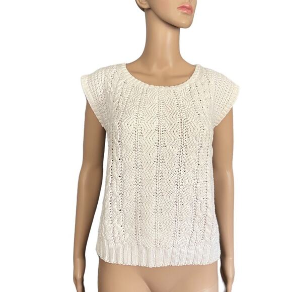 Vintage Smith & Jones Knitted Top Women M Cap Sleeves Elegant Clean Look - Picture 1 of 9